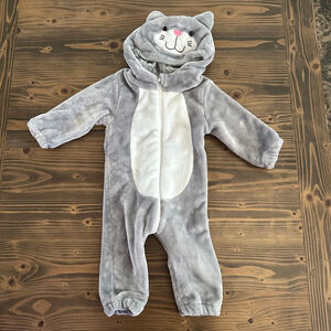 Baby Gray Cat Halloween Costume Plush Zip Up One Size Cute Cozy